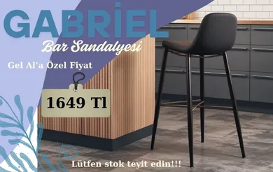 Gabriel Siyah Metal Ayaklı Bar Sandalyesi (Siyah Deri)