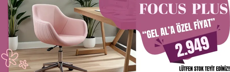 Focus Plus Krom Ayaklı Çalışma Koltuğu (Pembe Lakos Kumaş)