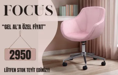 Focus  Çalışma Koltuğu Krom Yıldız Ayaklı (Pembe Kumaş)
