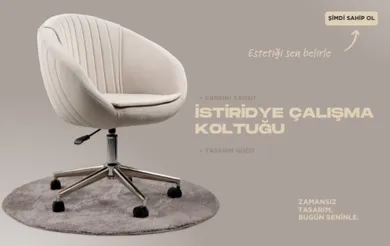 İstiridye Krom Ayaklı Çalışma Koltuğu (Krem Kumaş)