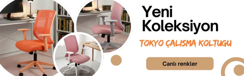 Tokyo Turuncu Plastik Ayaklı Çalışma Ve Ofis Koltuğu (Turuncu Fileli Sırt – Keten Kumaş Oturak)